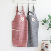 Apron Home Kitchen Women Waterproof Oil pure cotton Cooking workwear Han version cute day series Fashion day style waistline