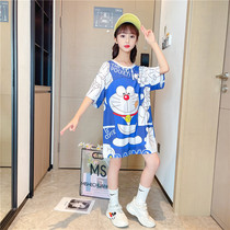 2021 new summer dress little girl sports long dress girls short sleeve T-shirt skirt base shirt top t-shirt