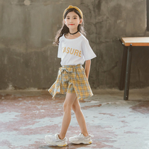 Girls net red suit summer dress 2021 new little girl foreign style childrens clothing summer short skirt Korean version of the two-piece set tide