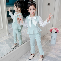Childrens clothing girls  suit spring 2021 new net red childrens big childrens Korean version of childrens Western style sweater two-piece tide