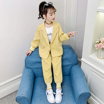 Girls autumn suit 2021 new net red childrens suit Western style girls spring and autumn suit large childrens suit two-piece suit