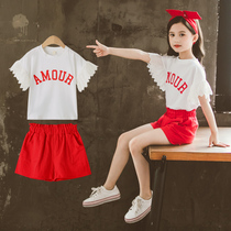 Girls suit summer 2021 new girls foreign style childrens clothing summer childrens short-sleeved fashionable two-piece set net red tide