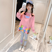 Girls spring and autumn sweater suit 2021 new foreign style net red childrens two-piece set of childrens cartoon sports childrens clothing