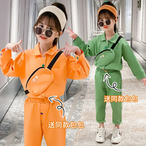 Girls  autumn suit 2021 new childrens foreign style fashion spring and Autumn net red fashionable girl tooling two-piece set
