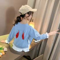 Girls spring and autumn sweater suit 2021 new foreign style net red childrens two-piece set middle and large childrens thin section sports childrens clothing