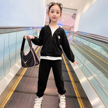 Girls spring clothes 2021 new girl sports spring and autumn sweater little girl two-piece set childrens clothing set foreign style