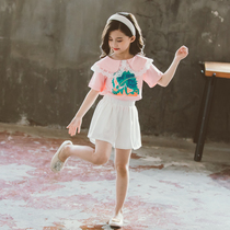 Girls summer suit 2021 new foreign style net red childrens summer short-sleeved two-piece set little girl fashionable Korean version