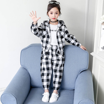 Childrens clothing girls  autumn suit 2021 new childrens net red little girl sweater Western style fashionable Korean version of the two-piece set