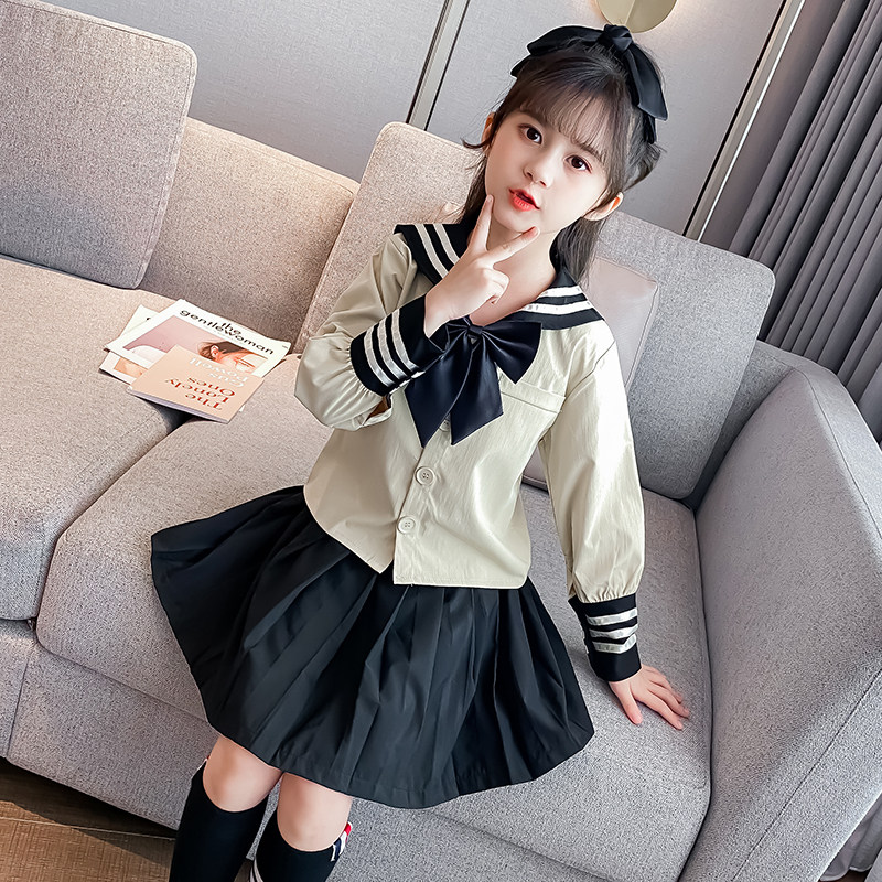 Girls JK uniform set autumn 2021 new children's net red children's clothing small girl pleated skirt two-piece set
