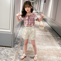 Girls net red suit summer 2021 new childrens foreign style little girl summer fashion short-sleeved shorts two-piece set