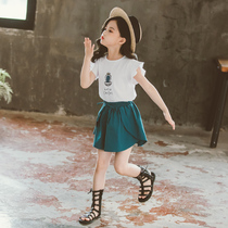 Childrens clothing Girls summer clothes 2021 new childrens foreign style two-piece set middle and large childrens summer little girl suit dress fashionable