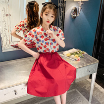 Girls suit Summer childrens clothing 2021 new foreign style big childrens clothes baby childrens short-sleeved skirt two-piece set