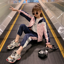 Girls  suit autumn 2021 new childrens net red fashionable spring and autumn childrens clothing cardigan sports two-piece set