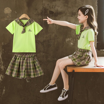 Girls summer suit 2021 new childrens online red girl childrens clothing Korean version of the foreign summer skirt two-piece set tide