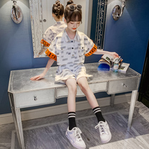 Girls summer clothes net red suit summer foreign style 2021 new Korean version sports childrens clothing childrens hip hop two-piece set