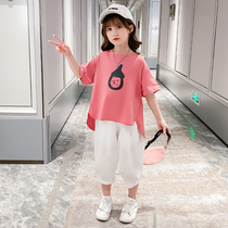 Girls suit summer sports 2021 new summer two-piece suit trendy childrens clothing foreign style fashionable childrens clothing female big child net red
