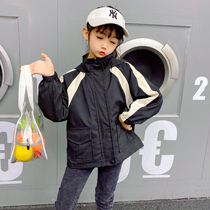 Girls  coat autumn 2021 new Korean version of the foreign style in the big childrens jacket little girl spring and autumn hooded trench coat tide