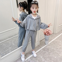 Girls net red suit spring 2021 new childrens foreign style trend Spring and autumn fashion Korean version of the girl three-piece set