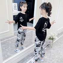 Girls summer clothes net red suit summer foreign style 2021 new Korean version of fashionable childrens clothing childrens hip-hop style two-piece set