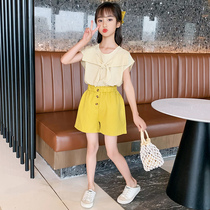 Girls suit 2021 summer new childrens foreign style Korean version of the fashionable net red girls college shorts two-piece set tide