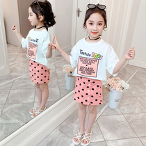 Girls suit summer 2021 new childrens net red little girl summer Korean version short-sleeved Western skirt two-piece set