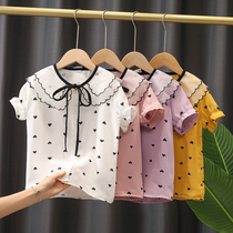 Girls white short-sleeved t-shirt big childrens summer clothes 2021 new summer foreign style big girls pop brand half-sleeve top