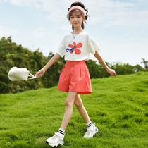 Girls  summer sports suit 2021 new medium and large childrens childrens thin section foreign style net red two-piece set