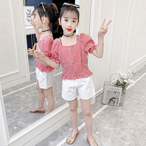 Girls summer suit 2021 new Korean version of the childrens net red summer short-sleeved large childrens sports two-piece set