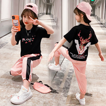 Girls suit summer 2021 new childrens net red hip-hop style little girl Korean version of the summer foreign style two-piece set tide
