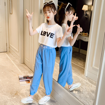 Girls summer suit 2021 new Korean version of the childrens net red summer short-sleeved large childrens sports two-piece set