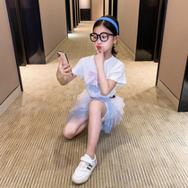 Girls net red suit 2021 new big virgin summer clothes Western style girls short-sleeved shorts summer two-piece set