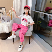 Girls summer suit 2021 new girl net red Zhongda childrens foreign style summer short-sleeved sports two-piece set tide