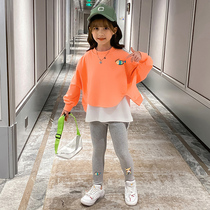 Girls  suit spring 2021 new net red childrens little girl spring and autumn foreign style fashionable sweater two-piece tide