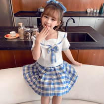 Girls Pleated skirt suit Big child primary school summer bubble sleeves jk uniform skirt Childrens college style skirt summer dress