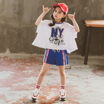 Girls suit summer 2021 new childrens net red little girl loose hip-hop style summer foreign style two-piece set tide