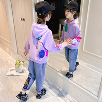 Girls  autumn suit 2021 new childrens net red spring and autumn girls sports cartoon Western style sweater two-piece set