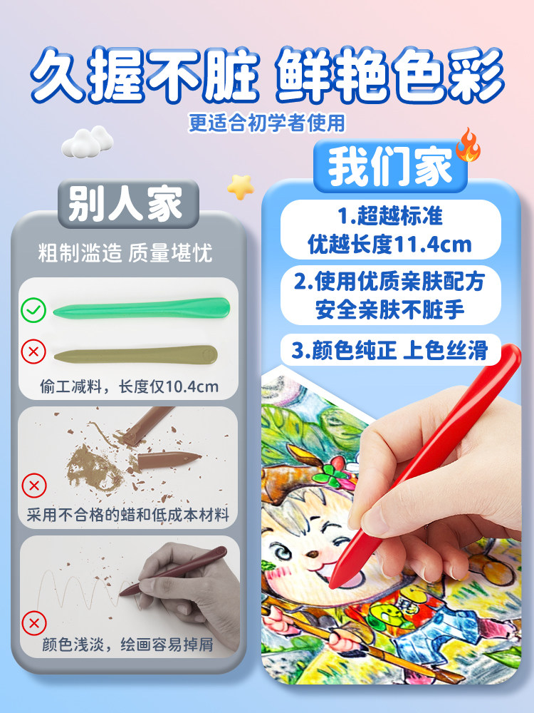 Touchmark Kidsren's Crayons Are Non-Toxic, Do Not Dirty Hands, Are Washable, Specially Designed for Kindergartens, Available in 24/36/48 Colors, Silky Smooth Colored Oil Pastels for Infants and Toddlers, Special Markers for Primary School Students