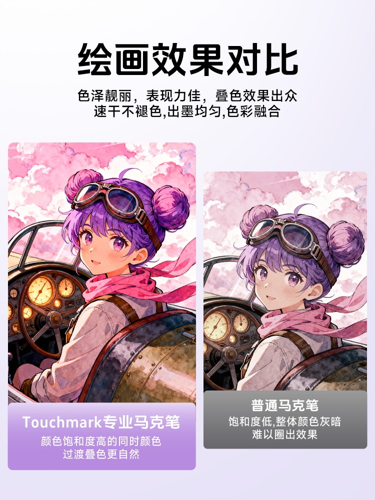 Touchmark Soft-Tip Oil-Based Marker Pens for Art Students, 48/60/80 Colors, Dual-Tip Drawing Pen Set for Elementary and Middle School Students, Hand-Drawn Anime Design Watercolor Pens, Stackable Colors, Suitable for Exams