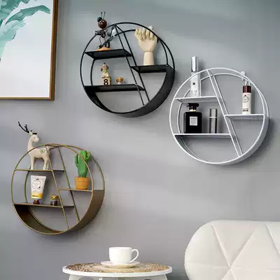European-style ins hanging iron hexagonal grid wall shelf living room bedroom background wall decoration shelf