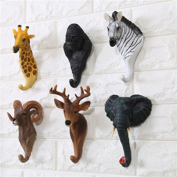 Eurostyle Creative Hook Animal Deer Head Living Room Wall Surface Decorative Resin Solid Wall Hanging Decoration Clothes Hat Hook