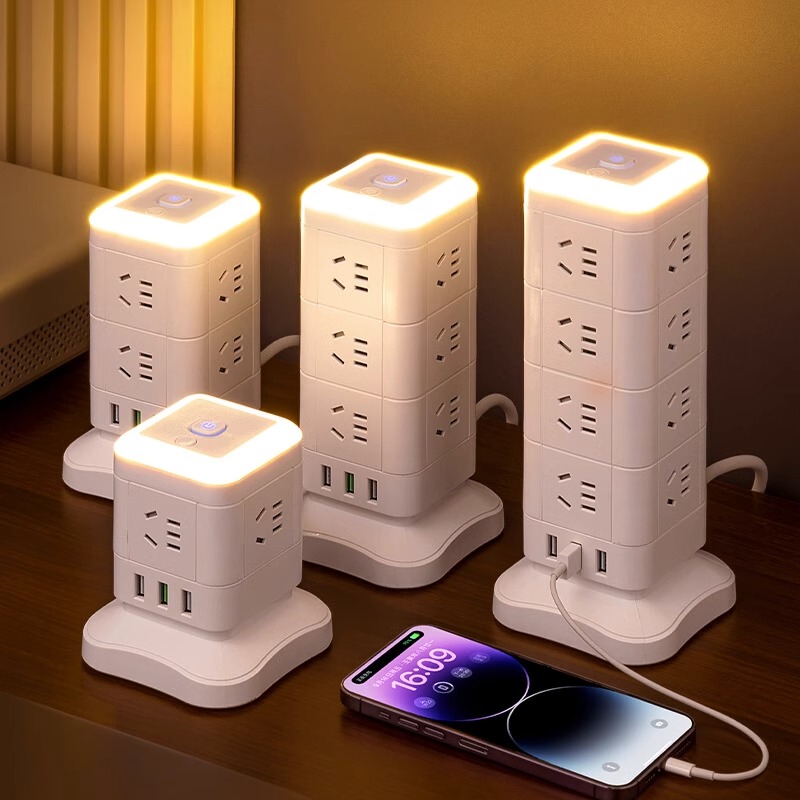Desktop Power Strip Vertical Cube Socket Panel Multi-Hole with USB Charging Power Strip Multi-Socket Multifunctional Power Board