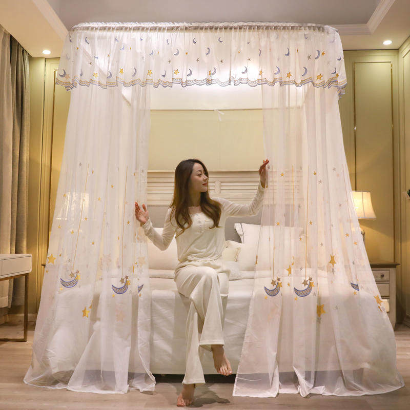 Princess wind embroidery rail mosquito net 1 8m bed household bed mantle u-shaped stainless steel bracket adjustable height universal
