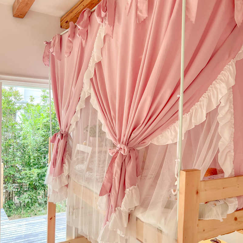 2022 new u-shaped telescopic blackout bed curtain mosquito net student dormitory floral princess wind bunk bed curtain with bracket