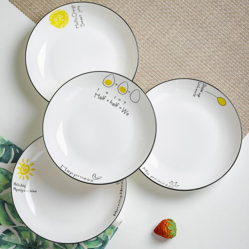 Household Ceramic Plates for 2-6 Dishes, Ceramic Tableware, Fruit Plate, Practical Plate, Simple Round Plate, Microwave-Safe
