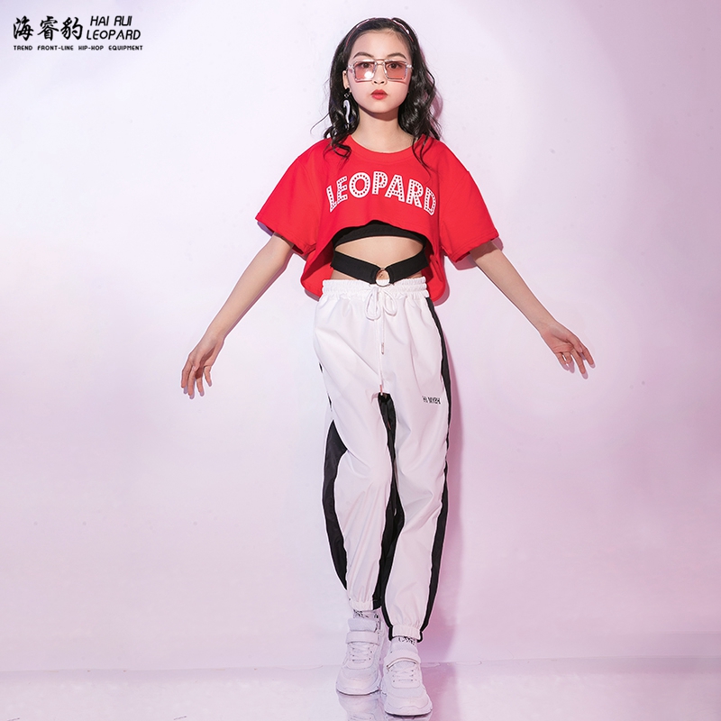 Children's hiphop hip hop street dance suit young children girls jazz dance outfit summer girls new short sleeve tide
