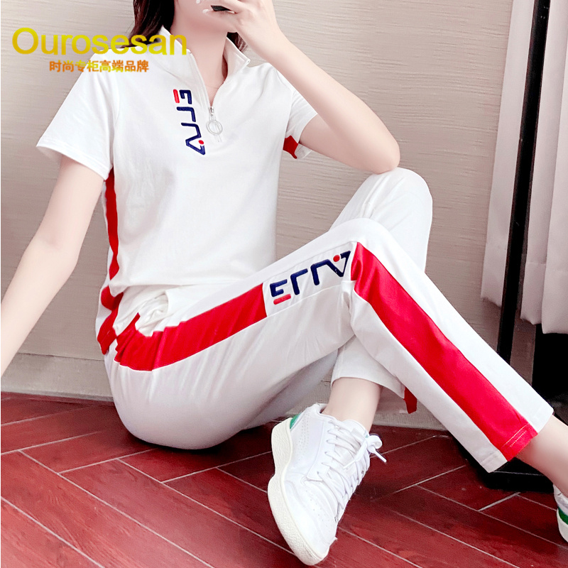 OUROSESAN LIGHT EXTRAVAGANT BRAND Loose Sport Suit Women 2022 Summer New Short Sleeve Breathable Casual Two-piece Style