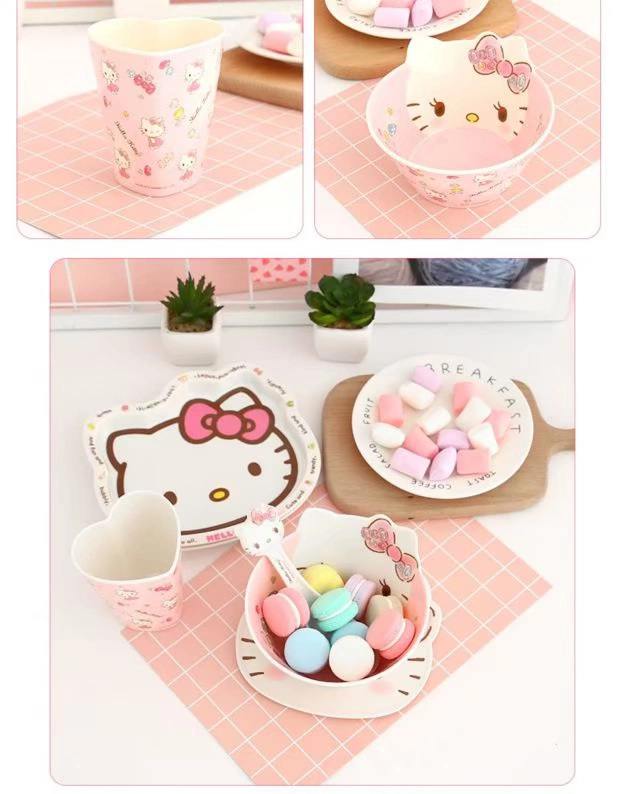 Phim hoạt hình hellokitty bộ đồ ăn cho bé dễ thương bát cơm bát canh nữ bát nước thìa cơm thìa ăn cơm thìa đĩa gia đình - Cup / Table ware / mài / Phụ kiện