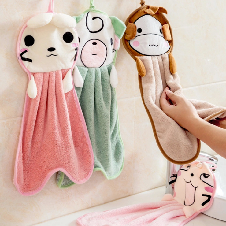 Cartoon Kitchen Makeup Room Children Coral Fleece hand towels Absorbent Hanging Small Towel Dishcloth cute Korea