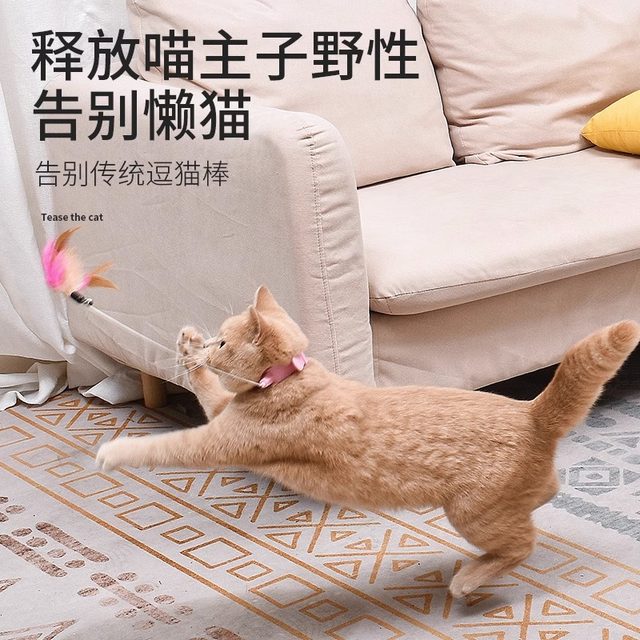 Funny Cat Stick Cat Toy ຄວາມສຸກຂອງຕົນເອງ Cat Relief Artifact Pet Play Automatic Feather Collar Funny Cat Kitten Supplies