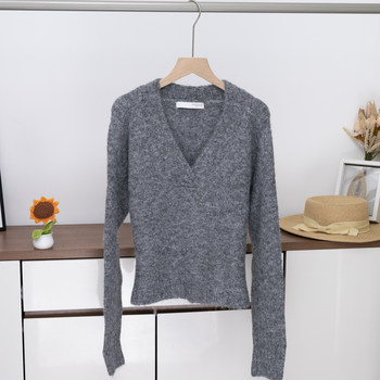 French v-neck sweater, versatile long-sleeved sweater for women